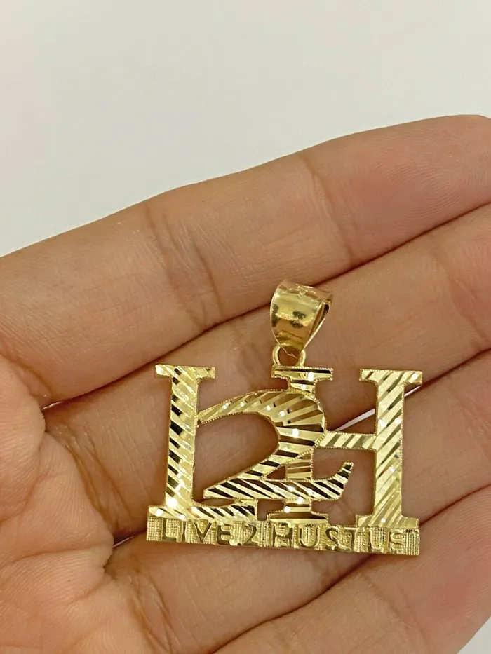 10k Yellow Gold L2H Charm LIVE 2 HUSTLE Pendant DiamondCut Design Men Women Real Gold and Diamond Necklaces