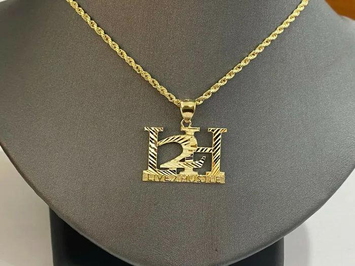 10k Yellow Gold L2H Charm LIVE 2 HUSTLE Pendant DiamondCut Design Men Women Real Gold and Diamond Necklaces
