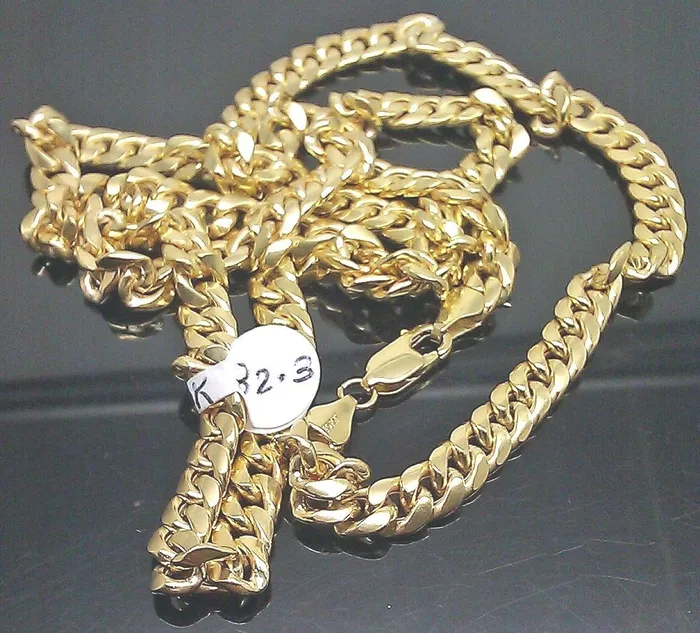 10K Yellow Gold Miami Cuban Chain Necklace 7mm 28 Inch BOX LOCK Link REAL Gold and Diamond Necklaces