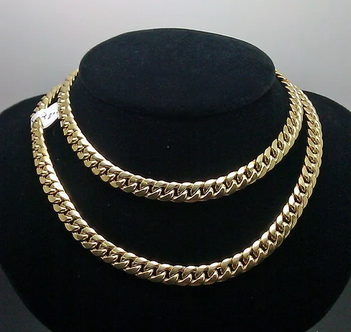 10K Yellow Gold Miami Cuban Chain Necklace 7mm 28 Inch BOX LOCK Link REAL Gold and Diamond Necklaces