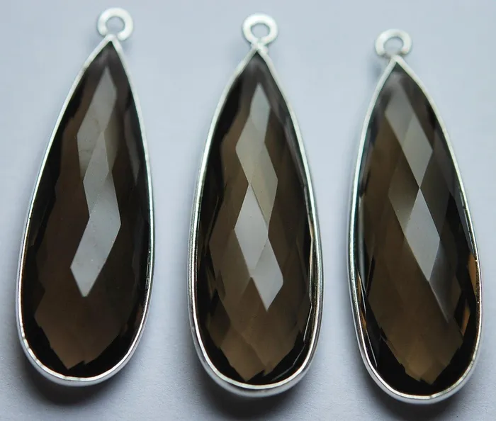 925 Sterling Silver Smoky Quartz Faceted Pear Shape Pendant 2 Piece Of 34mm Beads Supplies USA Necklaces 925 Sterling Silver Smoky Quartz Faceted Pear Shape Pendant 2 Piece Of 34mm Beads Supplies USA Necklaces