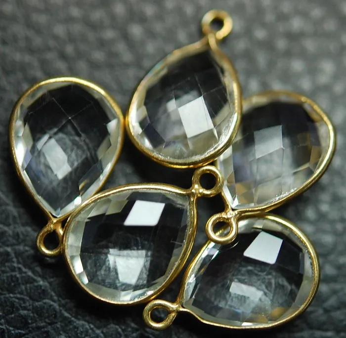 Beads Supplies USA 925 Sterling Vermeil Silver Rock Crystal Quartz Faceted Pear Shape 24K Gold Plated Pendant 5 Piece Of 17mm Necklaces Beads Supplies USA 925 Sterling Vermeil Silver Rock Crystal Quartz Faceted Pear Shape 24K Gold Plated Pendant 5 Piece Of 17mm Necklaces