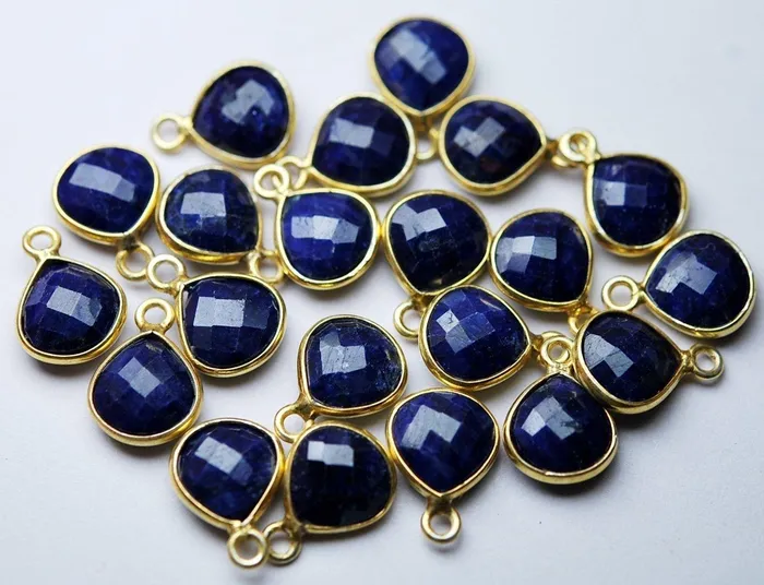 Beads Supplies USA 925 Sterling Silver VermeilDyed Natural Blue sapphire Faceted Heart Shape Connector 2 Piece Of 14mm Approx Necklaces Beads Supplies USA 925 Sterling Silver VermeilDyed Natural Blue sapphire Faceted Heart Shape Connector 2 Piece Of 14mm Approx Necklaces