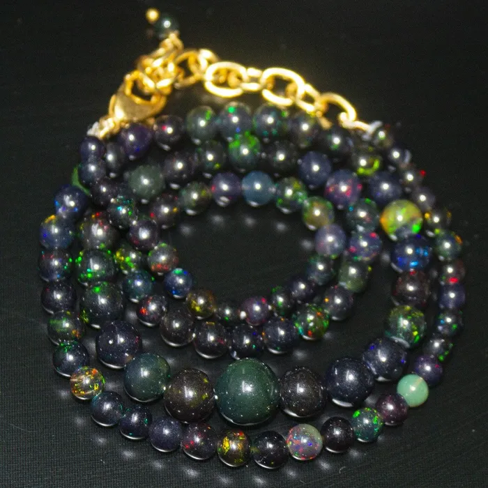 Beads Supplies USA Black Ethiopian Opal Round Ball Gold Plated Gemstone Beads Necklace 18 Necklaces Beads Supplies USA Black Ethiopian Opal Round Ball Gold Plated Gemstone Beads Necklace 18 Necklaces