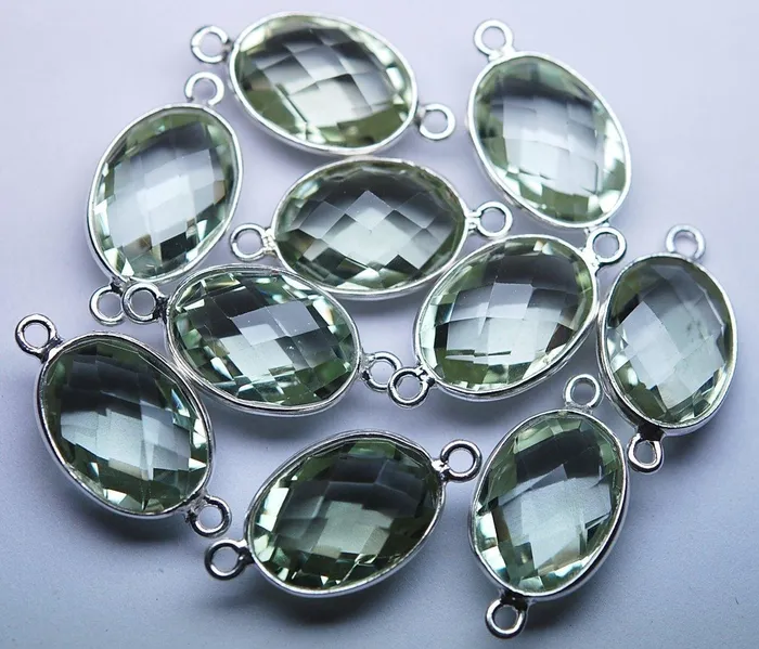Beads Supplies USA Necklaces 925 Sterling Silver Natural Green Amethyst Faceted Oval Shape Connector 5 Piece Of 21mm Beads Supplies USA Necklaces 925 Sterling Silver Natural Green Amethyst Faceted Oval Shape Connector 5 Piece Of 21mm