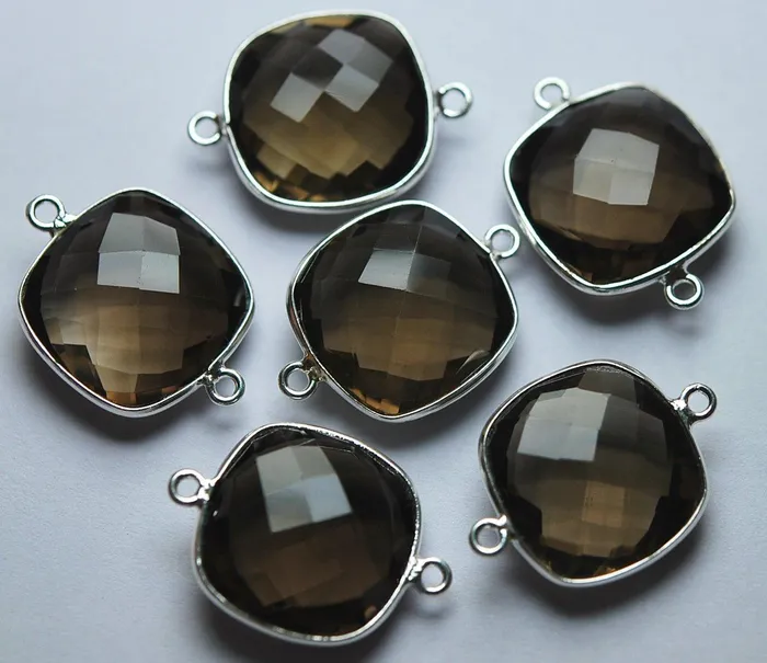 Beads Supplies USA Necklaces 925 Sterling Silver Smoky Quartz Faceted Cushion Shape Pendant 5 Piece Of 17mm Beads Supplies USA Necklaces 925 Sterling Silver Smoky Quartz Faceted Cushion Shape Pendant 5 Piece Of 17mm