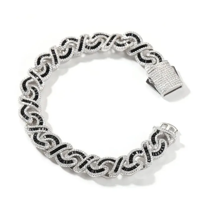 Black Baguette Cut Diamond Infinity Cuban Link Bracelet 12mm YiWuMeiSha Bracelets