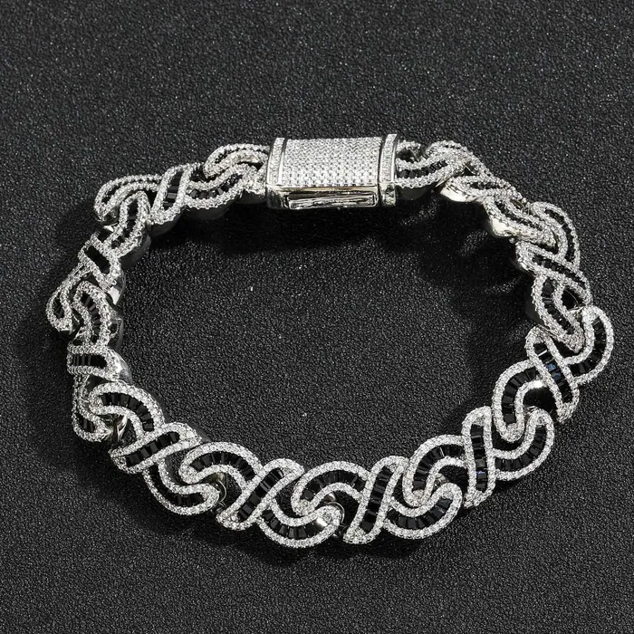 Black Baguette Cut Diamond Infinity Cuban Link Bracelet 12mm YiWuMeiSha Bracelets