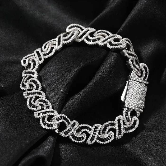 Black Baguette Cut Diamond Infinity Cuban Link Bracelet 12mm YiWuMeiSha Bracelets