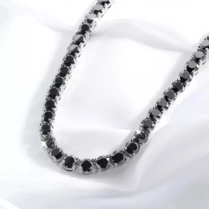 Black Moissanite Diamond 925 Sterling Silver Tennis Chain 65mm Bling Proud Necklaces