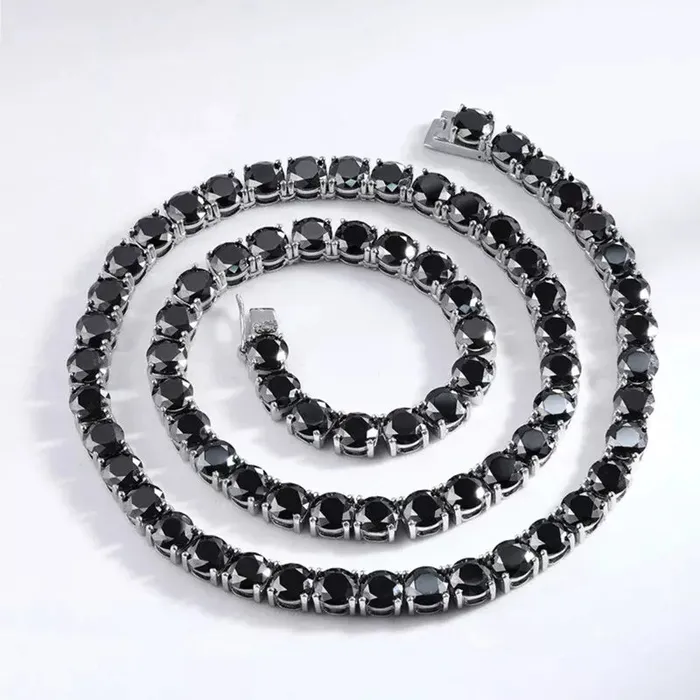 Black Moissanite Diamond 925 Sterling Silver Tennis Chain 65mm Bling Proud Necklaces