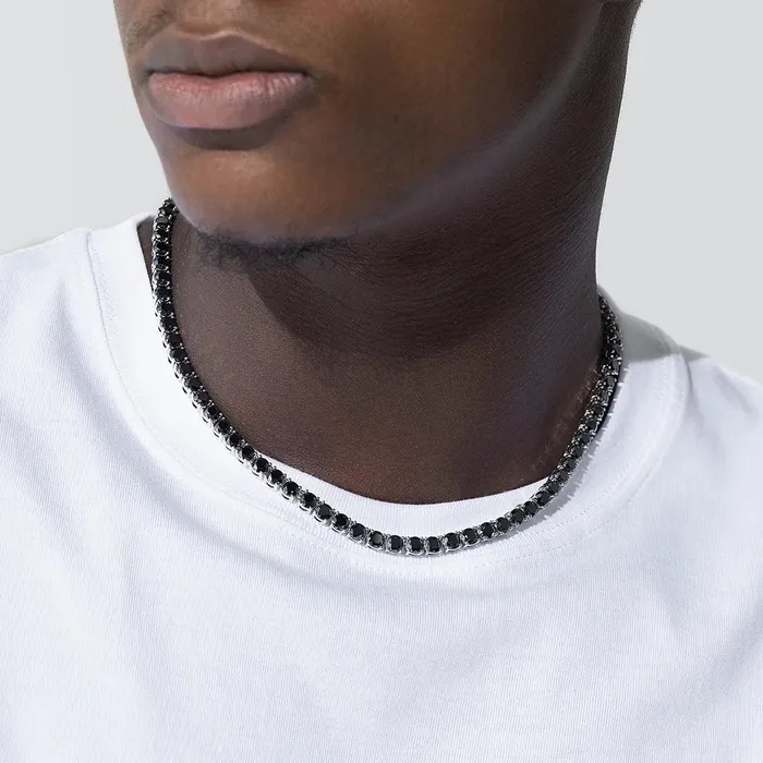 Black Moissanite Diamond 925 Sterling Silver Tennis Chain HaiFengGeErShi Necklaces Black Moissanite Diamond 925 Sterling Silver Tennis Chain HaiFengGeErShi Necklaces