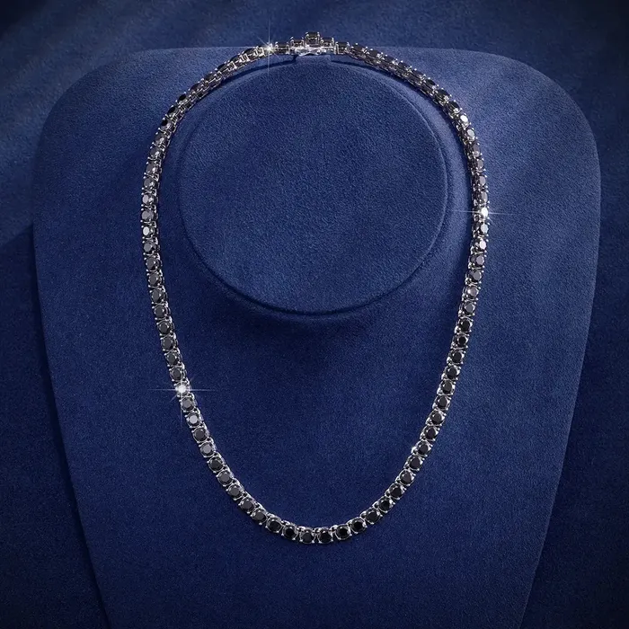 Black Moissanite Diamond 925 Sterling Silver Tennis Chain HaiFengGeErShi Necklaces