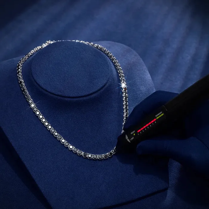 Black Moissanite Diamond 925 Sterling Silver Tennis Chain HaiFengGeErShi Necklaces