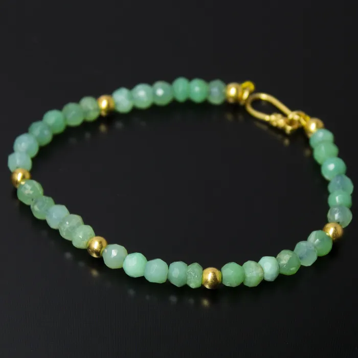 Bracelets Natural Green Chrysoprase Faceted Rondelle 18k Solid Gold Beaded Bracelet 6 inches Beads Supplies USA