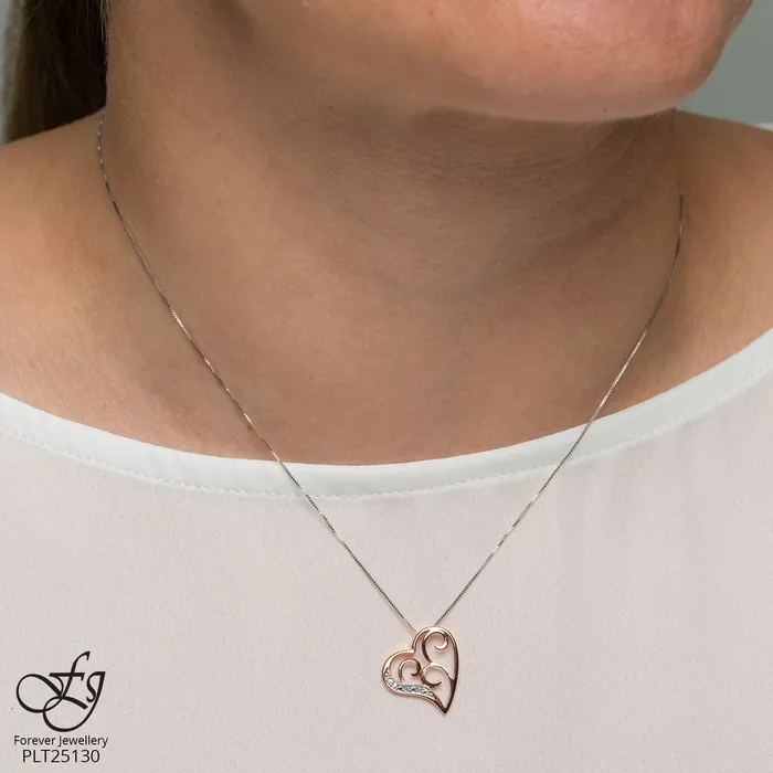 Forever Jewellery Necklaces 10kt Two Toned Gold Diamond Heart Pendant