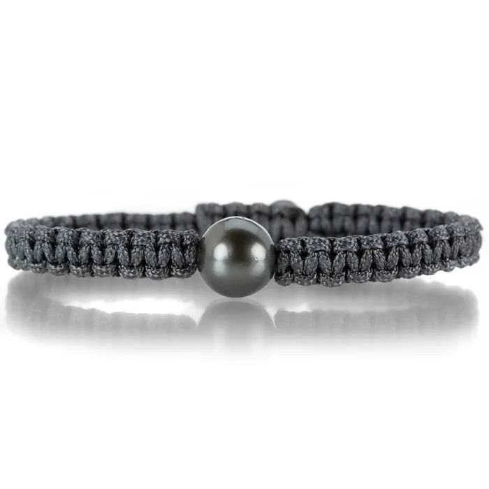 Gellner Bracelets Dark Gray Macrame Bracelet with 1 Tahitian Pearl