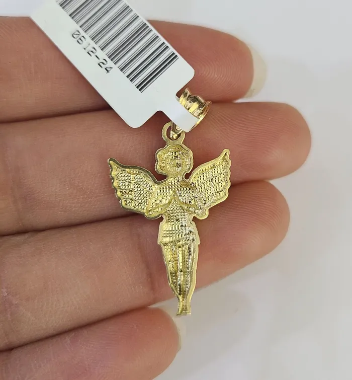 Gold and Diamond 10K Gold Miami Cuban Chain Praying Angel 1828 3mm REAL Pendant Necklace SET Necklaces