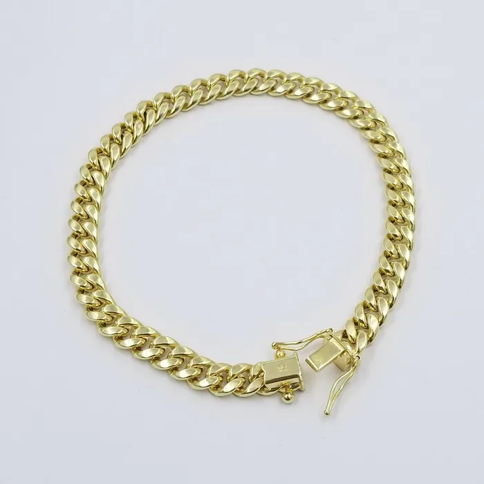 Gold and Diamond 10K Real Yellow Gold Miami Cuban Bracelet 6 mm Link 7 inch 10K Box Lock Bracelets