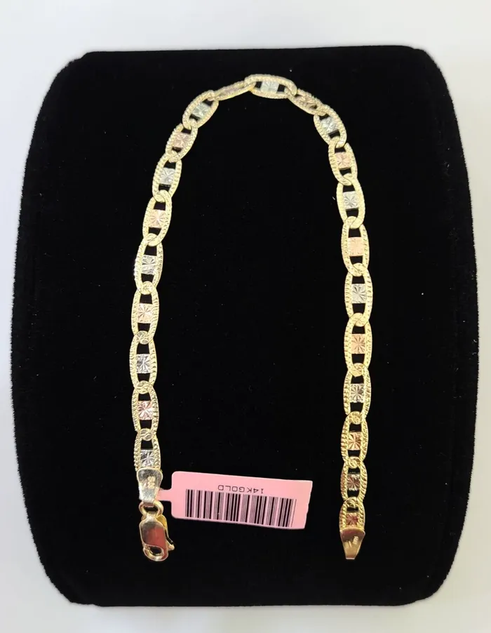 Gold and Diamond 14k valentino Trio Gold Womens Link Bracelet 75 inches 4mm Diamond Cuts Bracelets Gold and Diamond 14k valentino Trio Gold Womens Link Bracelet 75 inches 4mm Diamond Cuts Bracelets