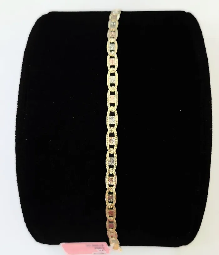 Gold and Diamond 14k valentino Trio Gold Womens Link Bracelet 75 inches 4mm Diamond Cuts Bracelets