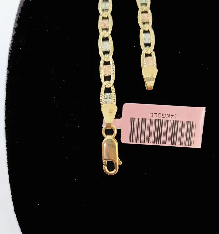 Gold and Diamond 14k valentino Trio Gold Womens Link Bracelet 75 inches 4mm Diamond Cuts Bracelets