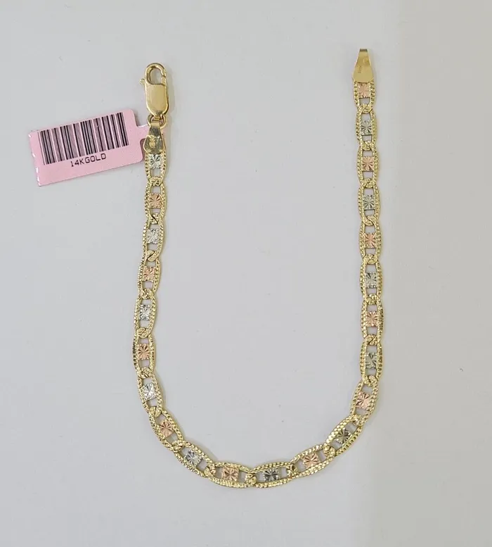 Gold and Diamond 14k valentino Trio Gold Womens Link Bracelet 75 inches 4mm Diamond Cuts Bracelets