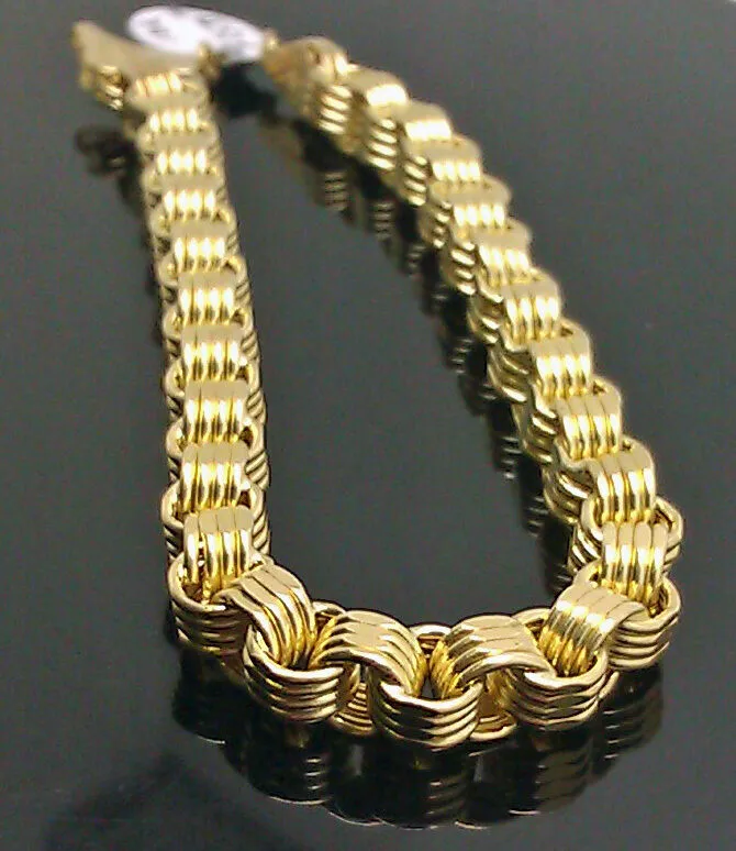 Gold and Diamond Bracelets 10K Yellow Gold Byzantine Box Link Bracelet 8 Long 65mm