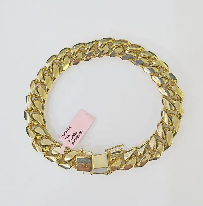 Gold and Diamond Bracelets 14K Solid Yellow Gold Miami Cuban Bracelet Box Clasp 8 Inch 13mm Link HEAVY Gold and Diamond Bracelets 14K Solid Yellow Gold Miami Cuban Bracelet Box Clasp 8 Inch 13mm Link HEAVY