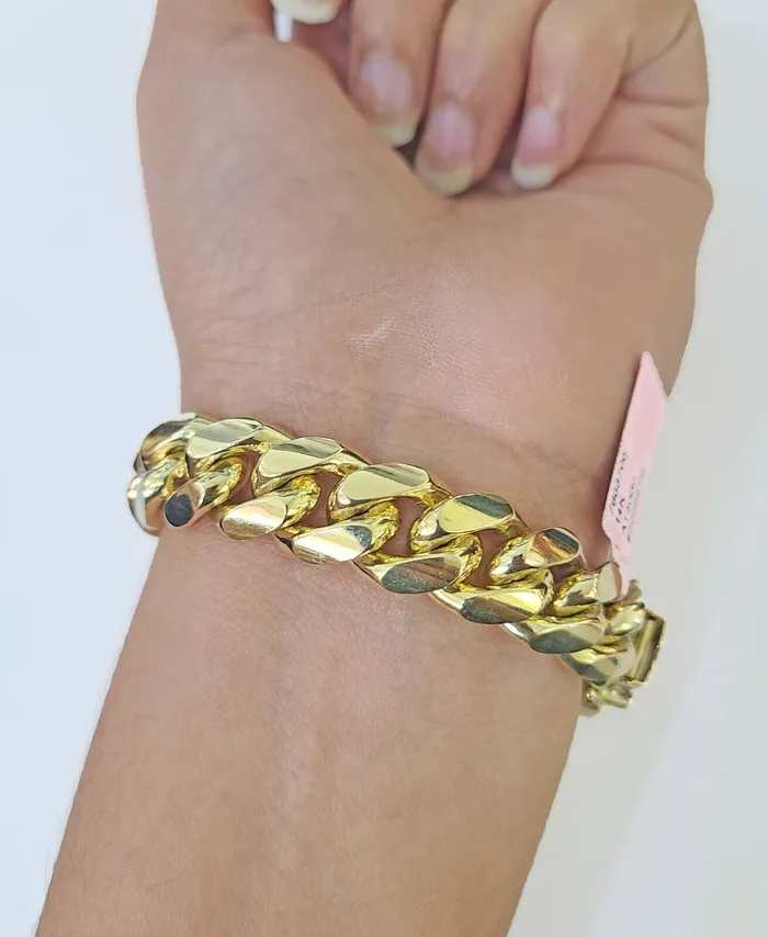 Gold and Diamond Bracelets 14K Solid Yellow Gold Miami Cuban Bracelet Box Clasp 8 Inch 13mm Link HEAVY
