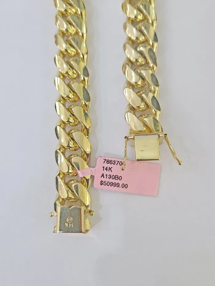 Gold and Diamond Bracelets 14K Solid Yellow Gold Miami Cuban Bracelet Box Clasp 8 Inch 13mm Link HEAVY