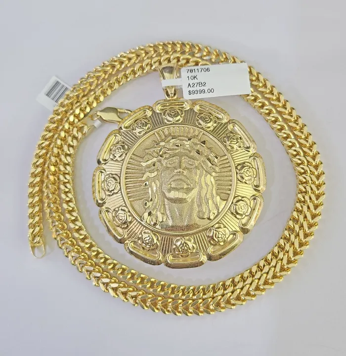Gold and Diamond Necklaces 10K Franco Chain Jesus Mary Pendant Charm Necklace 2026 5mm Gold SET Yellow