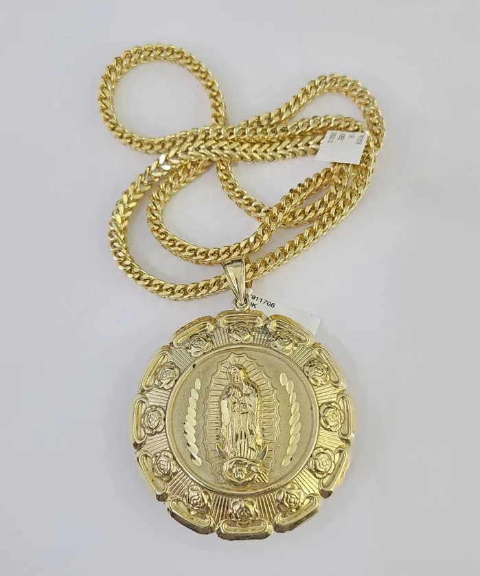 Gold and Diamond Necklaces 10K Franco Chain Jesus Mary Pendant Charm Necklace 2026 5mm Gold SET Yellow