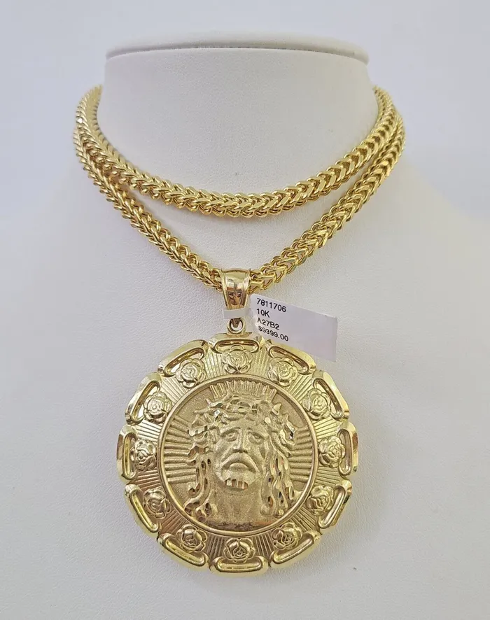 Gold and Diamond Necklaces 10K Franco Chain Jesus Mary Pendant Charm Necklace 2026 5mm Gold SET Yellow