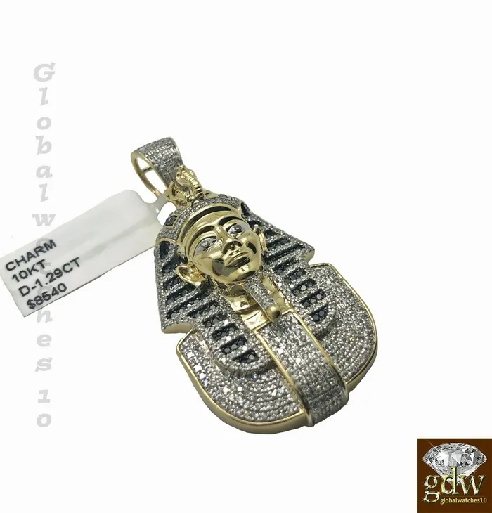 Gold and Diamond Necklaces 10k Gold Rope Chain with Pendant Pharaoh Head CharmChain in Various lengthMen