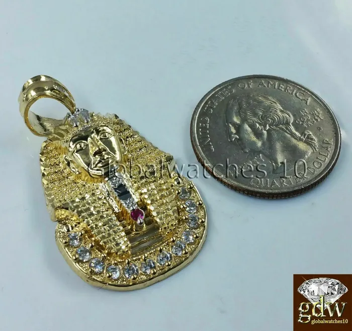 Gold and Diamond Necklaces 10k Gold Rope Necklace Chain 1822 Inch With Egyptian Pharaoh Head Charm Pendant