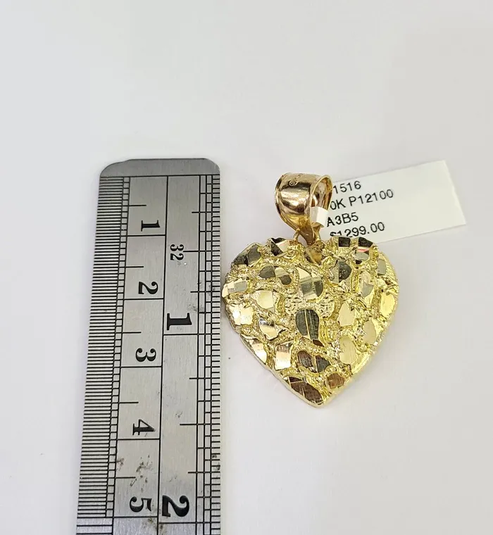 Gold and Diamond Necklaces 10k Miami Cuban Chain Nugget Heart Charm Set 4mm 1828 Necklace Yellow Gold