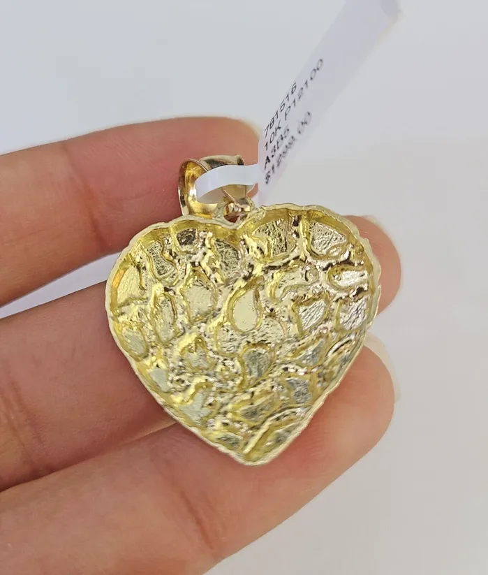 Gold and Diamond Necklaces 10k Miami Cuban Chain Nugget Heart Charm Set 4mm 1828 Necklace Yellow Gold