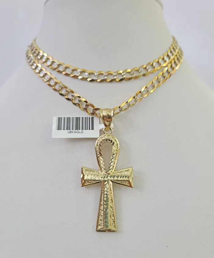 Gold and Diamond Necklaces 10k Solid Gold Cuban Curb Chain Jesus Cross Pendant 6mm 2030 SET Necklace Gold and Diamond Necklaces 10k Solid Gold Cuban Curb Chain Jesus Cross Pendant 6mm 2030 SET Necklace