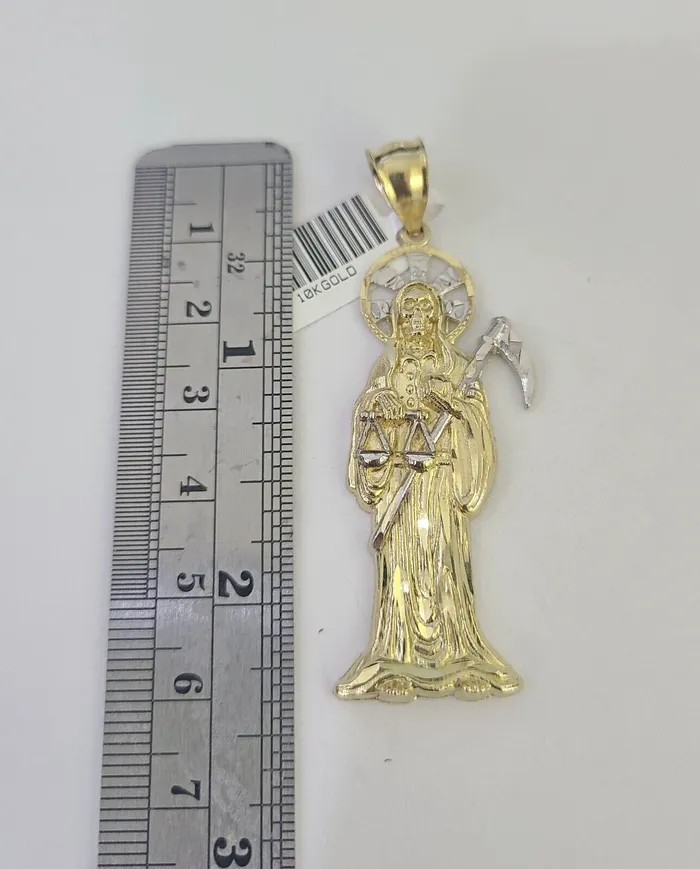 Gold and Diamond Necklaces 10k Solid Rope Chain Saint Reaper Charm Set 4mm 1830 Necklace Gold Pendant