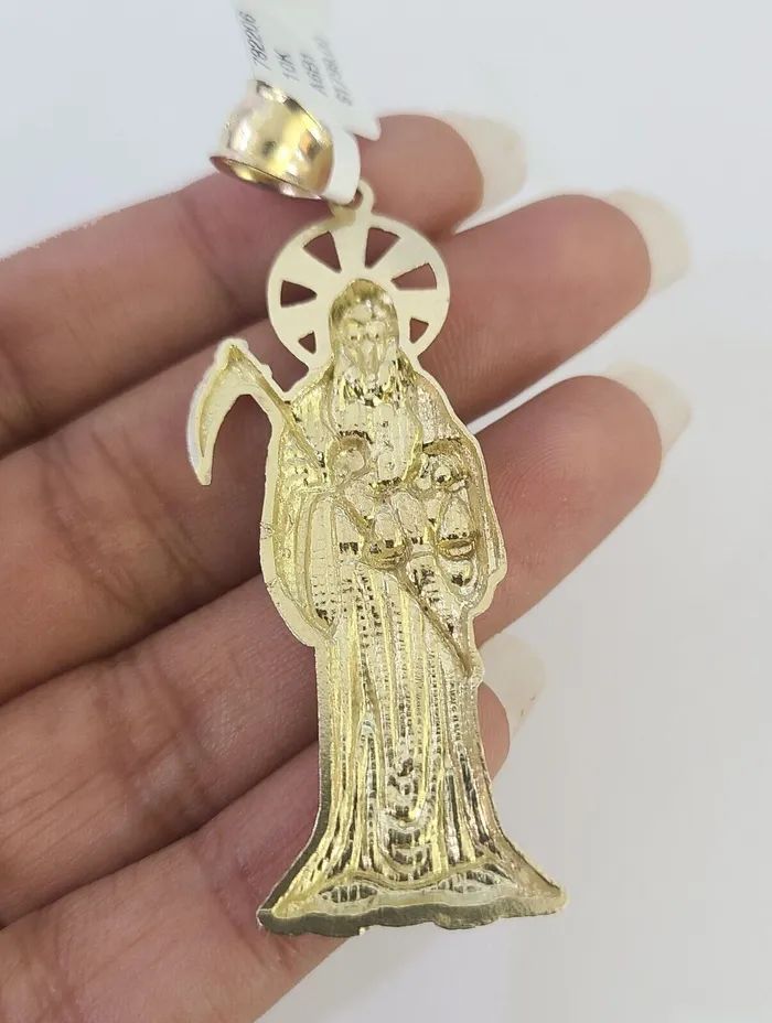 Gold and Diamond Necklaces 10k Solid Rope Chain Saint Reaper Charm Set 4mm 1830 Necklace Gold Pendant