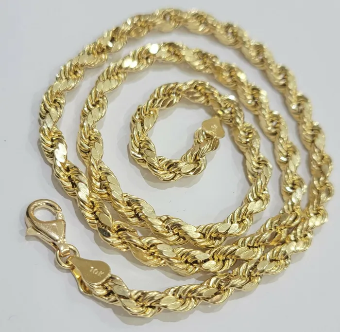 Gold and Diamond Necklaces Real 10k Yellow Gold Rope Chain Necklace 30 6mm Mens Diamond Cut Gold and Diamond Necklaces Real 10k Yellow Gold Rope Chain Necklace 30 6mm Mens Diamond Cut
