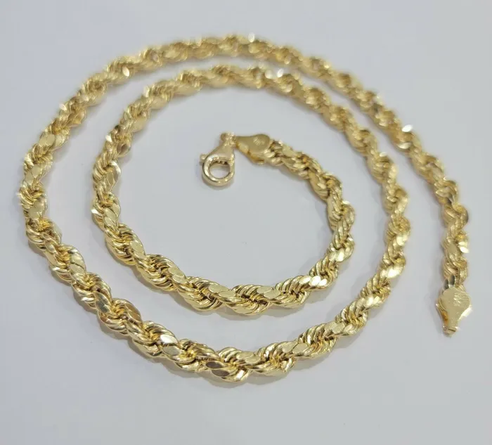 Gold and Diamond Necklaces Real 10k Yellow Gold Rope Chain Necklace 30 6mm Mens Diamond Cut