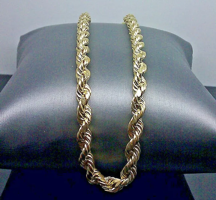 Gold and Diamond Necklaces Real 10k Yellow Gold Rope Chain Necklace 30 6mm Mens Diamond Cut