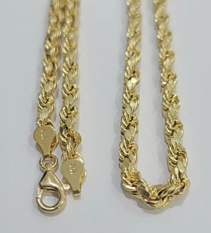 Gold and Diamond Necklaces Real 10k Yellow Gold Rope Chain Necklace 30 6mm Mens Diamond Cut