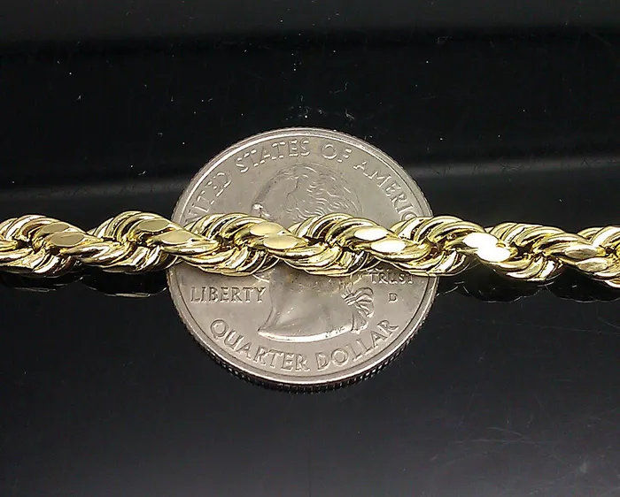 Gold and Diamond Necklaces Real 10k Yellow Gold Rope Chain Necklace 30 6mm Mens Diamond Cut