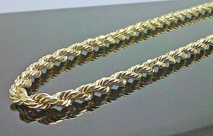 Gold and Diamond Necklaces Real 10k Yellow Gold Rope Chain Necklace 30 6mm Mens Diamond Cut