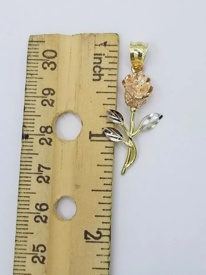 Gold and Diamond Necklaces Solid 10k Rose Yellow White Gold Rose Flower Charm Trio Pendant DiamondCut Women
