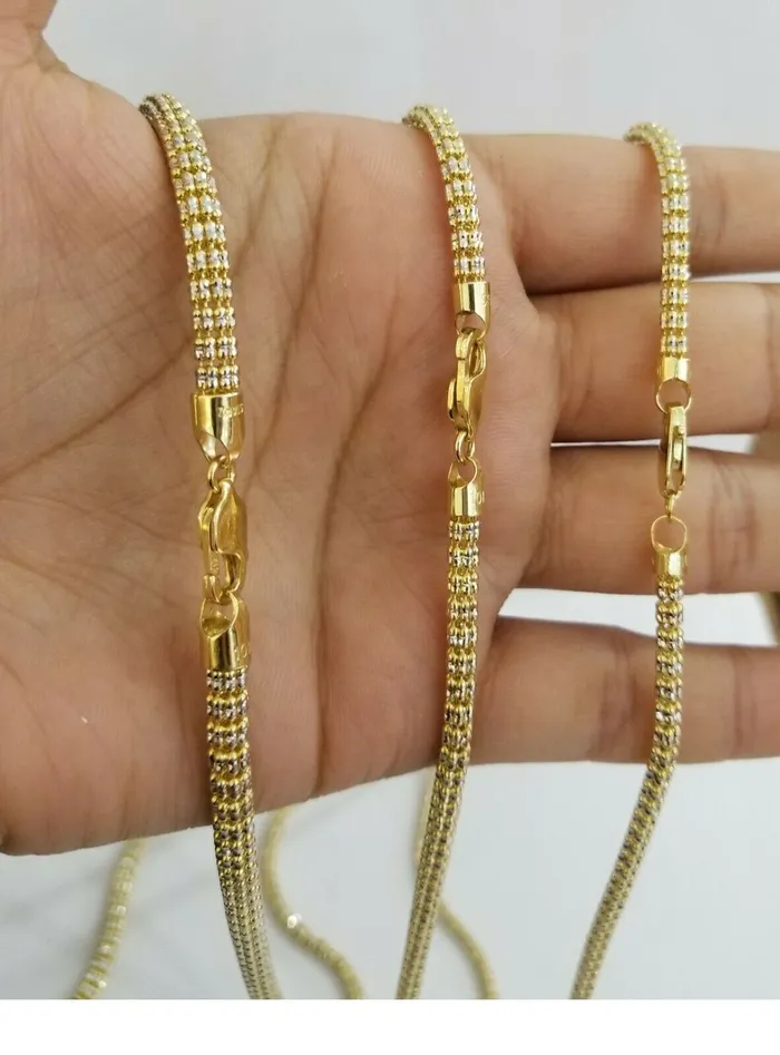 Gold and Diamond Necklaces Solid 10k Yellow Gold Iced Chain 35mm 4mm 5m Diamond Cut Necklace 20 24