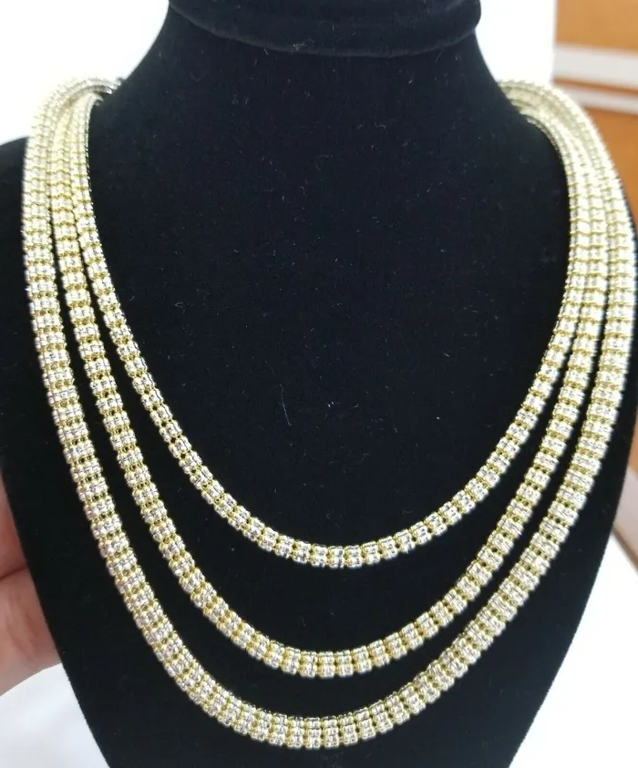 Gold and Diamond Necklaces Solid 10k Yellow Gold Iced Chain 35mm 4mm 5m Diamond Cut Necklace 20 24